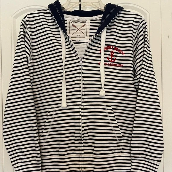Vineyard Crew Navy and White Striped hoodie authentic vintage size M - Picture 1 of 4